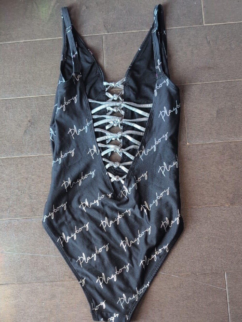 PLAYBOY Black Script Lace-Up One-Piece Swimsuit - Picture 2 of 2